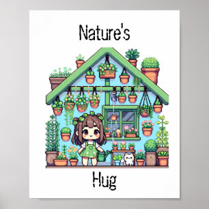 Nature's Hug   Cute Plant Lovers Pixel Art Poster