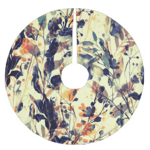 Nature's Imprints: Floral Leaves Seamless. Brushed Polyester Tree Skirt
