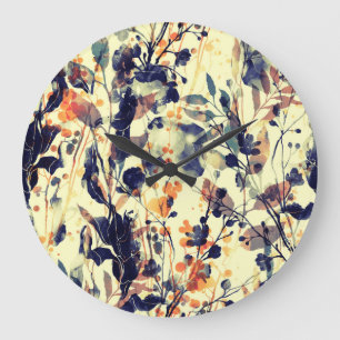 Nature's Imprints: Floral Leaves Seamless. Large Clock