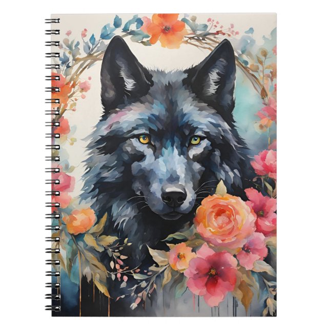 Nature's Magic - Charming Wolf in the Flower Parad Notebook (Front)