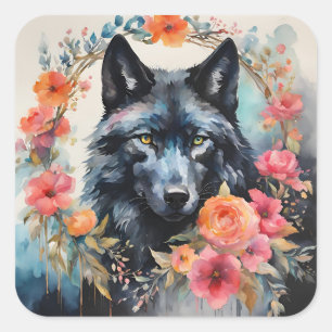 Nature's Magic - Charming Wolf in the Flower Parad Square Sticker