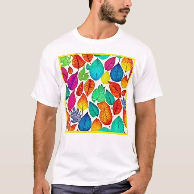 Nature's Palette: Colourful Leaf Design T-Shirt (Front)