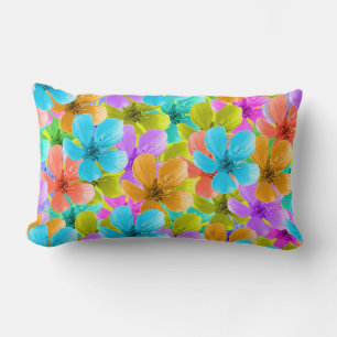 Nature's Palette: Tricoloured Blossom Blooms Lumbar Cushion