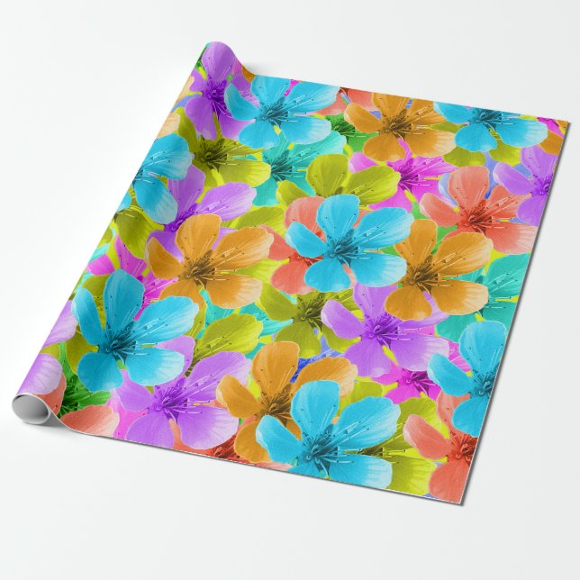 Nature's Palette: Tricoloured Blossom Blooms Wrapping Paper (Unrolled)