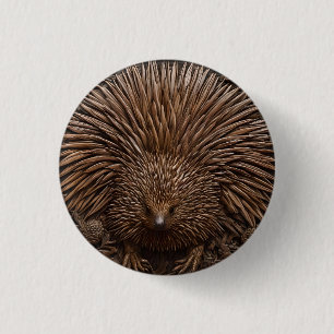 Nature's Quill: The Australian Echidna in Wood, 3 Cm Round Badge