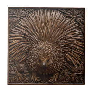 Nature's Quill: The Australian Echidna in Wood, Ceramic Tile