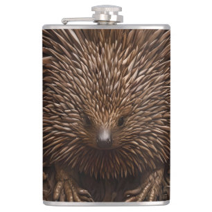 Nature's Quill: The Australian Echidna in Wood, Hip Flask