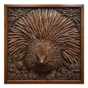 Nature's Quill: The Australian Echidna in Wood, Photo Print