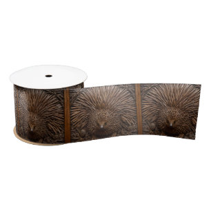 Nature's Quill: The Australian Echidna in Wood, Satin Ribbon