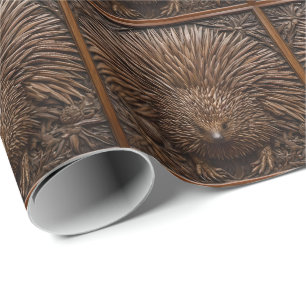 Nature's Quill: The Australian Echidna in Wood, Wrapping Paper