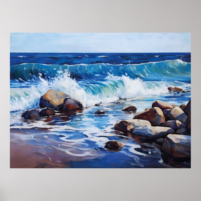 Nature's Rhythm Waves Gently Collide with a Shorel Poster (Front)