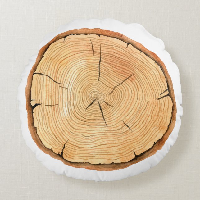 Nature's Rings: Tree Texture Triumph Round Cushion (Front)