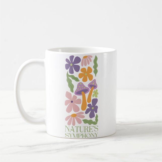 nature's symphony colourful minimalist retro flowe coffee mug (Left)