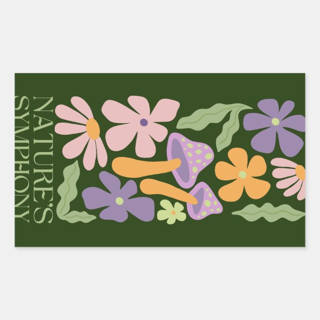 nature's symphony colourful minimalist retro flowe rectangular sticker (Front)