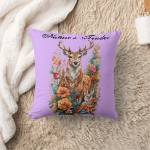 Nature's Tender: Whimsical Orange Deer and Fawn Cushion