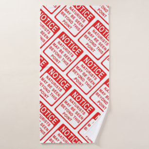 Naturist Beach - Red and White Sign Pattern Bath Towel