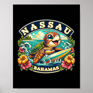 Nau Hamas Cute Sea Turtle Surfing Poster