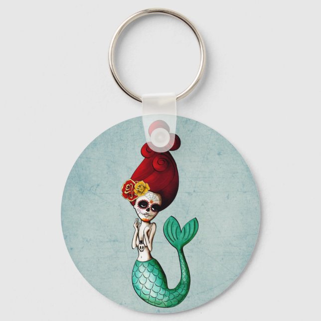 Nauctical Day of The Dead Lovely Mermaid Key Ring (Front)