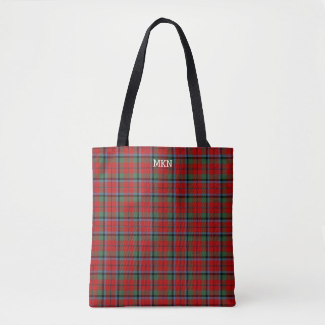 Naughton Clan Tartan Red Plaid Monogram Tote Bag (Front)