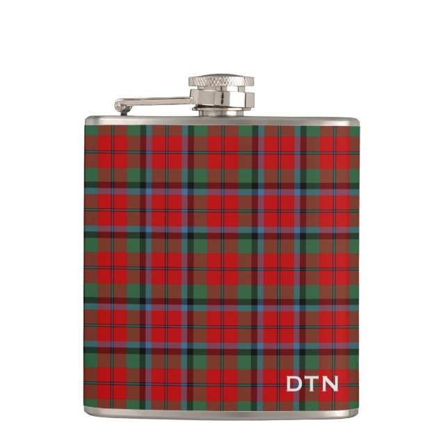 Naughton Tartan Monogram Red Plaid Hip Flask (Front)