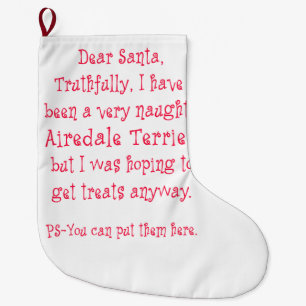 Naughty Airedale Terrier Large Christmas Stocking