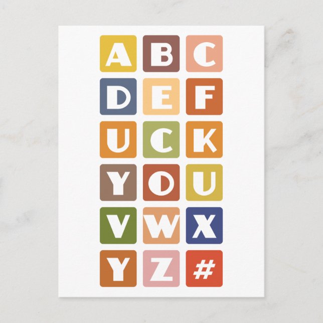 Naughty Alphabets custom postcard (Front)