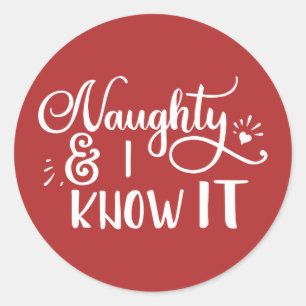 naughty and I know it Funny Christmas Classic Round Sticker
