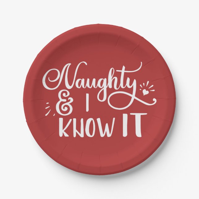 naughty and I know it Funny Christmas Paper Plate (Front)