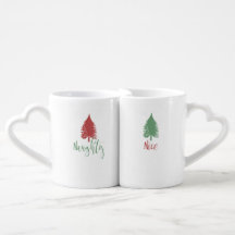 Naughty and Nice Christmas Mugs Gift Set - Trees