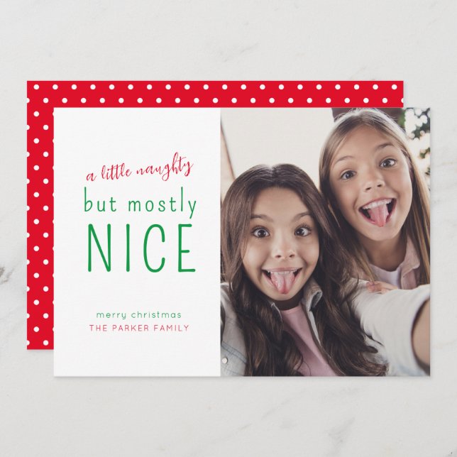 Naughty and Nice Fun Modern Photo Holiday Card (Front/Back)