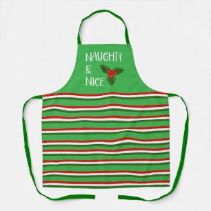 Naughty and Nice Holly Striped Apron