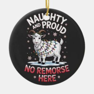 Naughty and Proud No Remorse Funny Christmas Sheep Ceramic Ornament