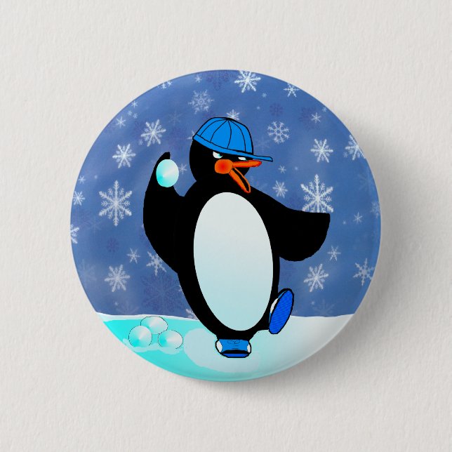 Naughty baseball penguin 6 cm round badge (Front)