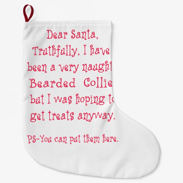 Naughty Bearded Collie Large Christmas Stocking (Front)