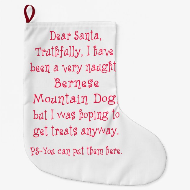 Naughty Bernese Mountain Dog Large Christmas Stocking (Front)