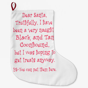 Naughty Black and Tan Coonhound Large Christmas Stocking