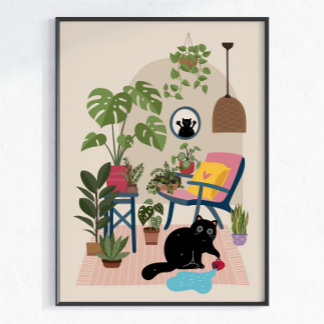 Naughty Black Cat Cute Funny Playful Cat Lover Poster