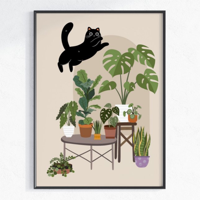 Naughty Black Cat & Monstera Jungle Poster (Creator Uploaded)