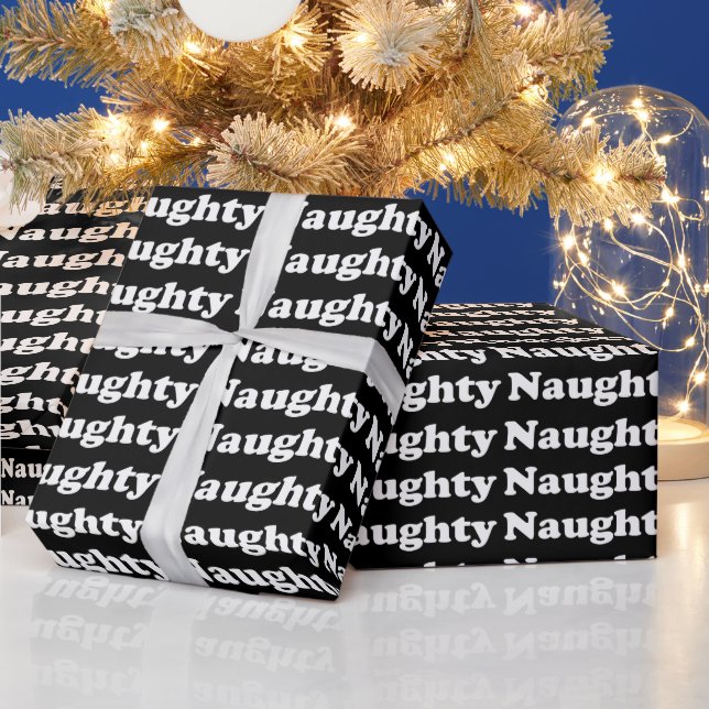 Naughty black white typography pattern funny cute wrapping paper (Holidays)