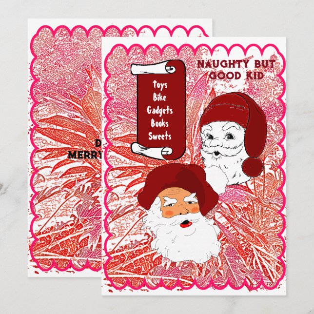 Naughty But Good Kid Santa's Wish List Christmas  Holiday Card (Front/Back)
