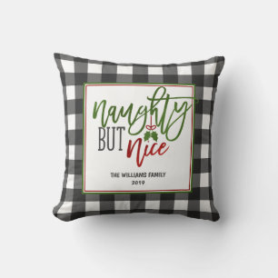 Naughty But Nice Buffalo Plaid Christmas Cushion