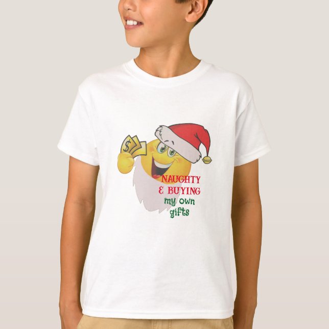 Naughty Buying My Gifts Shirt - Santa Emoji Tee! (Front)