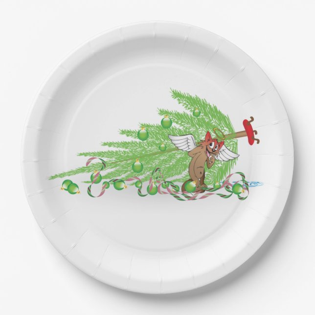 Naughty Cat Christmas Humour Holiday Joke Bad Kitt Paper Plate (Front)