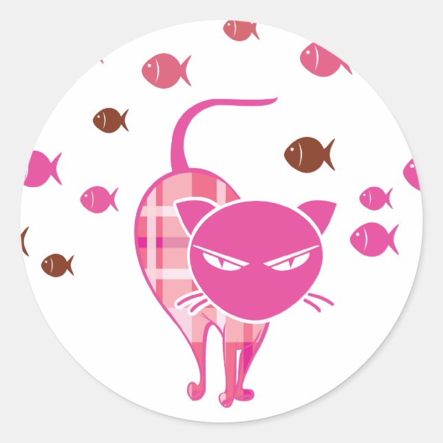 Naughty Cat Classic Round Sticker (Front)