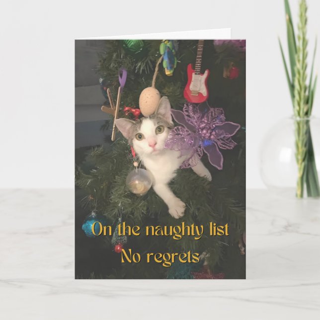 Naughty Cat in Christmas Tree  Card (Front)