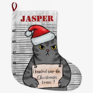 Naughty Cat Personalized Large Christmas Stocking