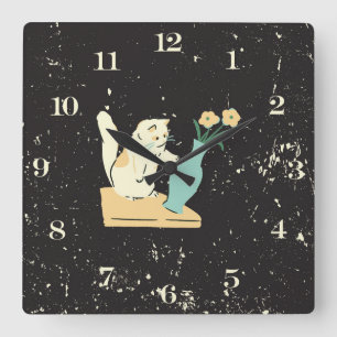 Naughty Cat Square Wall Clock
