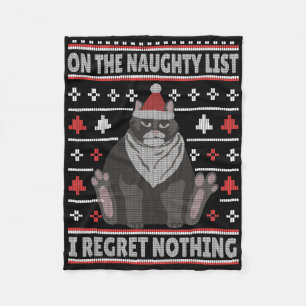 Naughty Cat Xmas Ugly Sweater I Regret Nothing Chr Fleece Blanket
