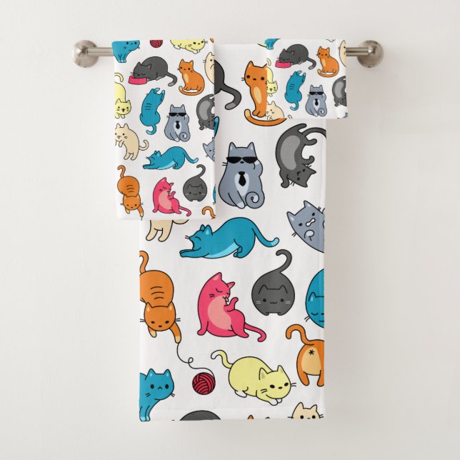 Naughty Cats Kittens Crowd Bath Towel Set (Insitu)