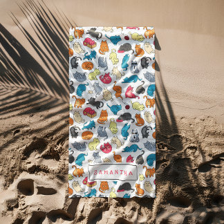 Naughty Cats Kittens Crowd Personalized Beach Towel